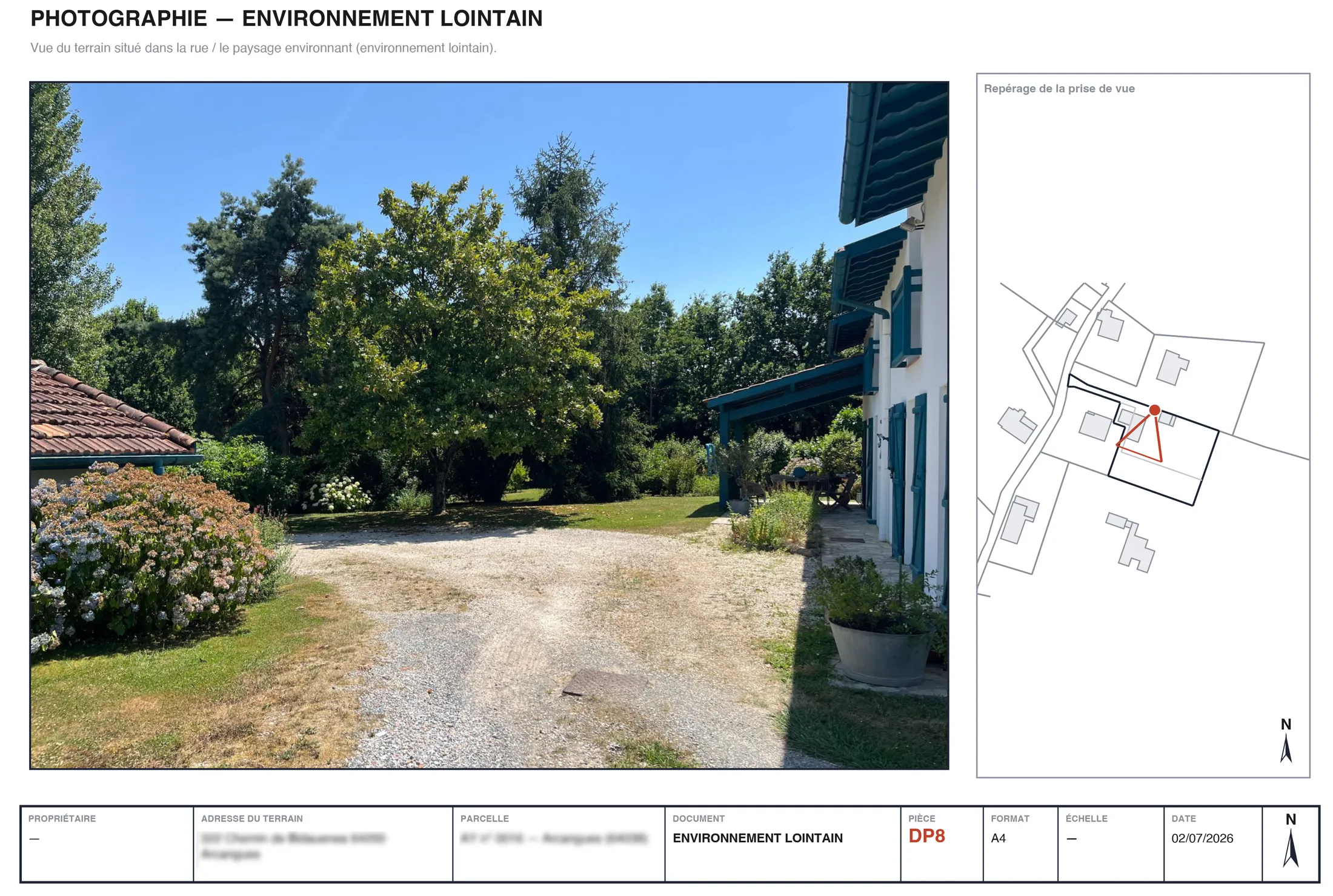 Exemple de photographie de l'environnement lointain (DP8) avec plan de repérage de la prise de vue